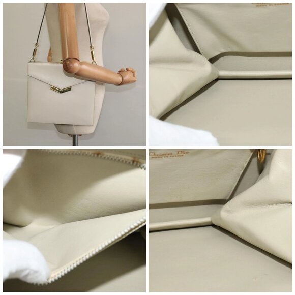 Christian Dior Shoulder Bag Leather Beige